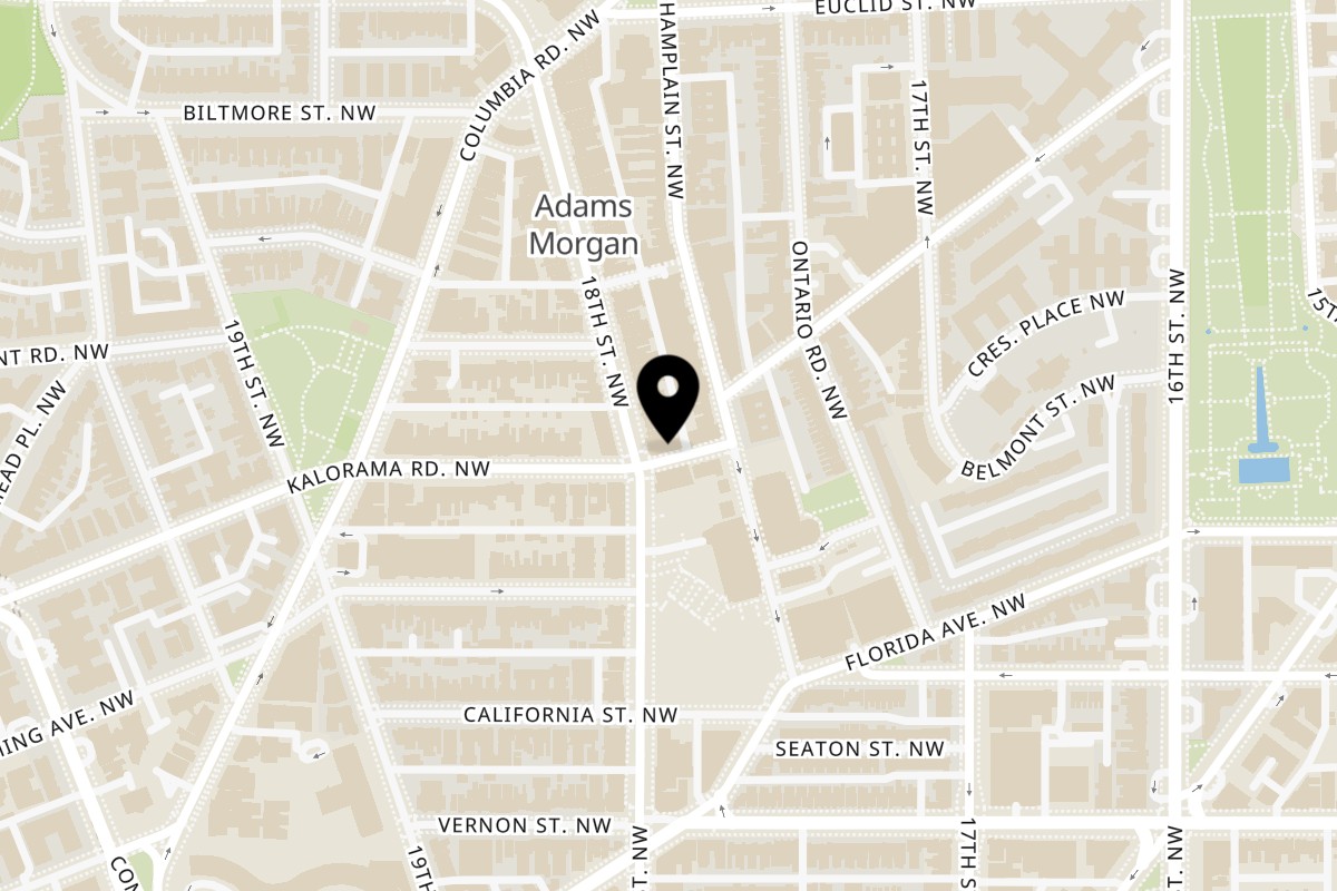 Map showing the location of Himalayan Heritage Restaurant DC on 2305 18th St NW in Washington